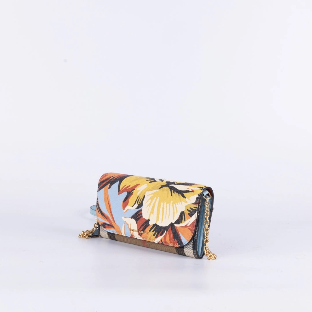 Burberry Multicolor Haymarket Check Floral Wallet on Chain Crossbody Bag