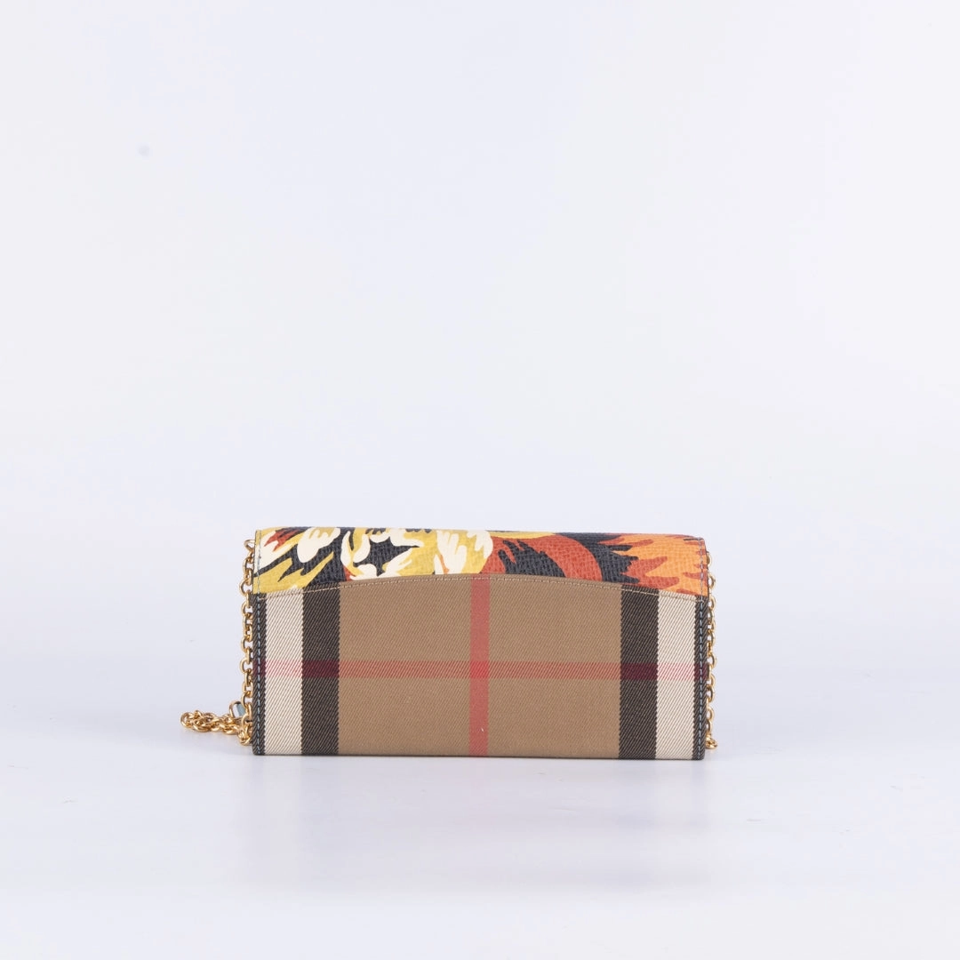 Burberry Multicolor Haymarket Check Floral Wallet on Chain Crossbody Bag