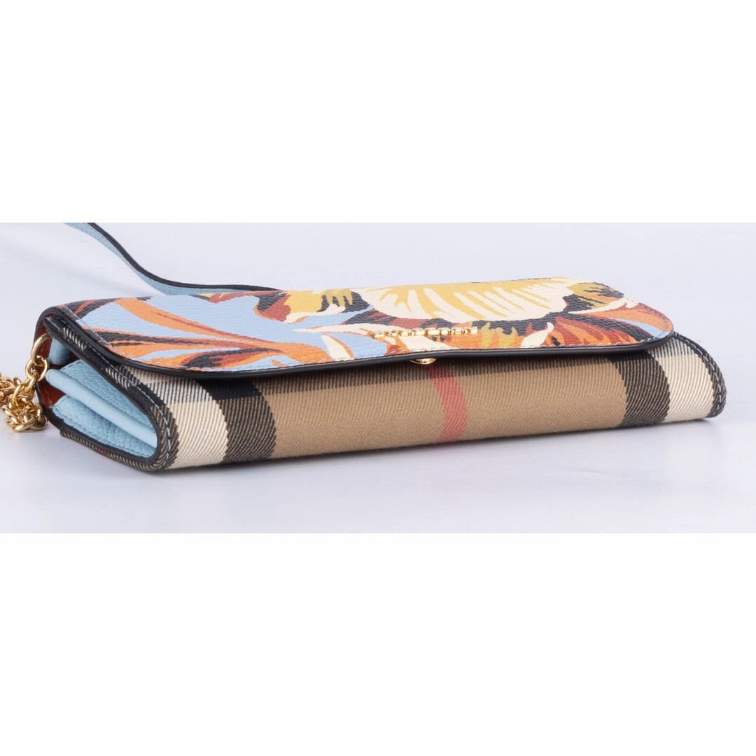 Burberry Multicolor Haymarket Check Floral Wallet on Chain Crossbody Bag