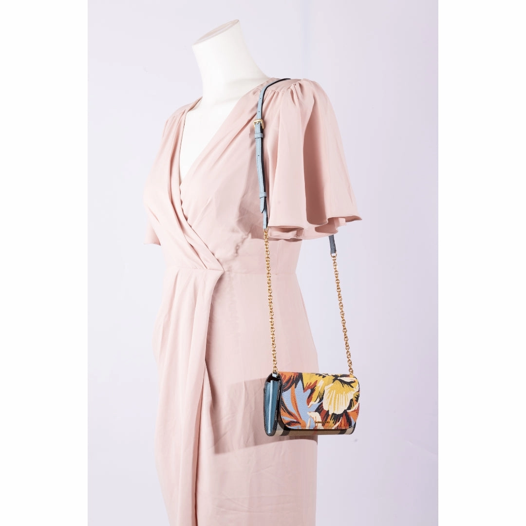 Burberry Multicolor Haymarket Check Floral Wallet on Chain Crossbody Bag