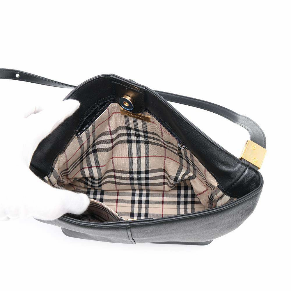 BURBERRY Nova Check Shoulder Bag Black Leather