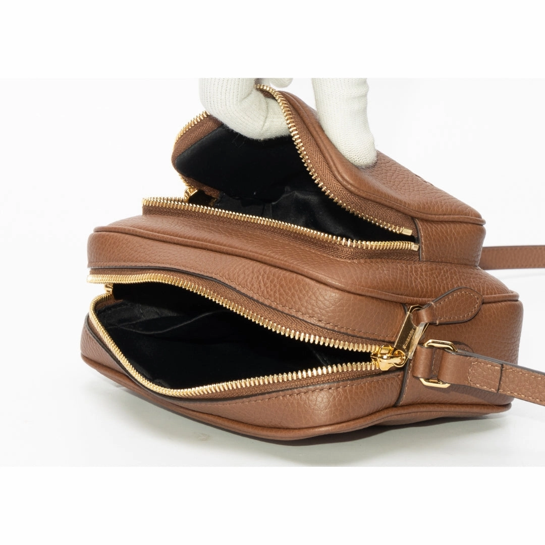 Burberry Small Branded Brown Leather Camera Crossbody Bag