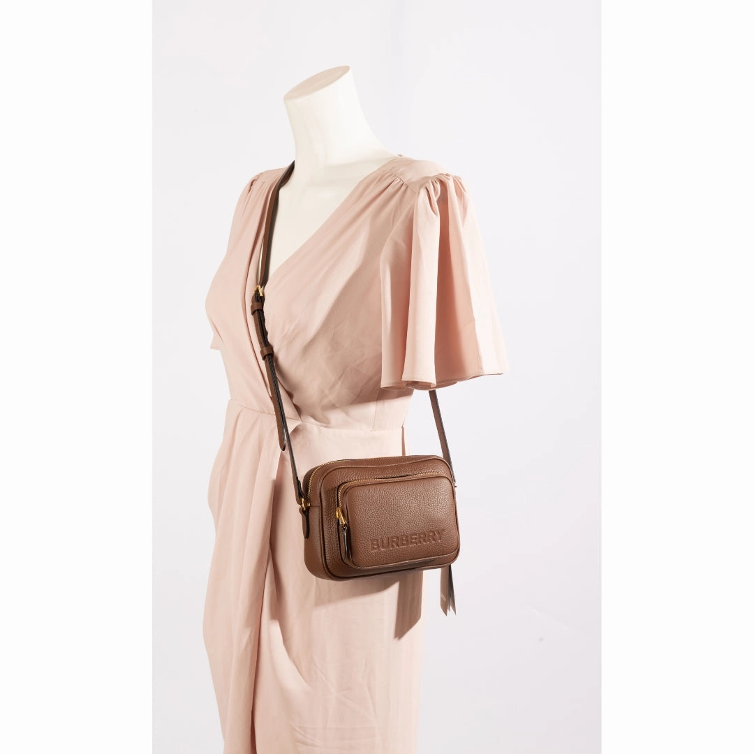 Burberry Small Branded Brown Leather Camera Crossbody Bag