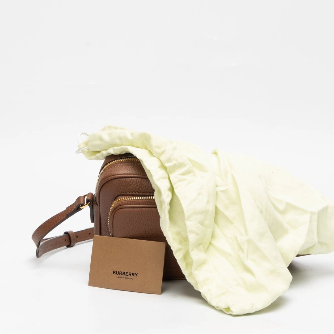 Burberry Small Branded Brown Leather Camera Crossbody Bag