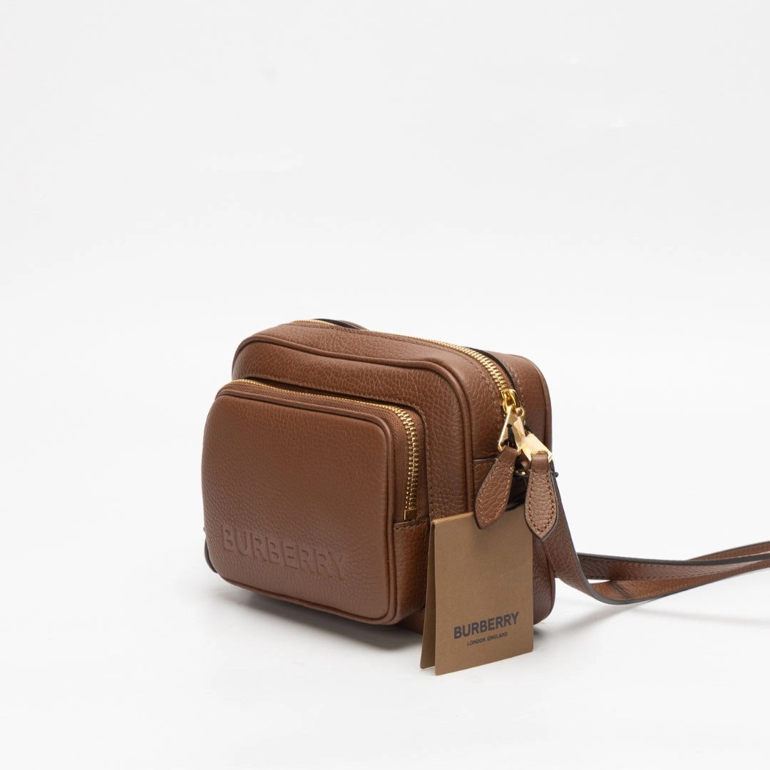 Burberry Small Branded Brown Leather Camera Crossbody Bag