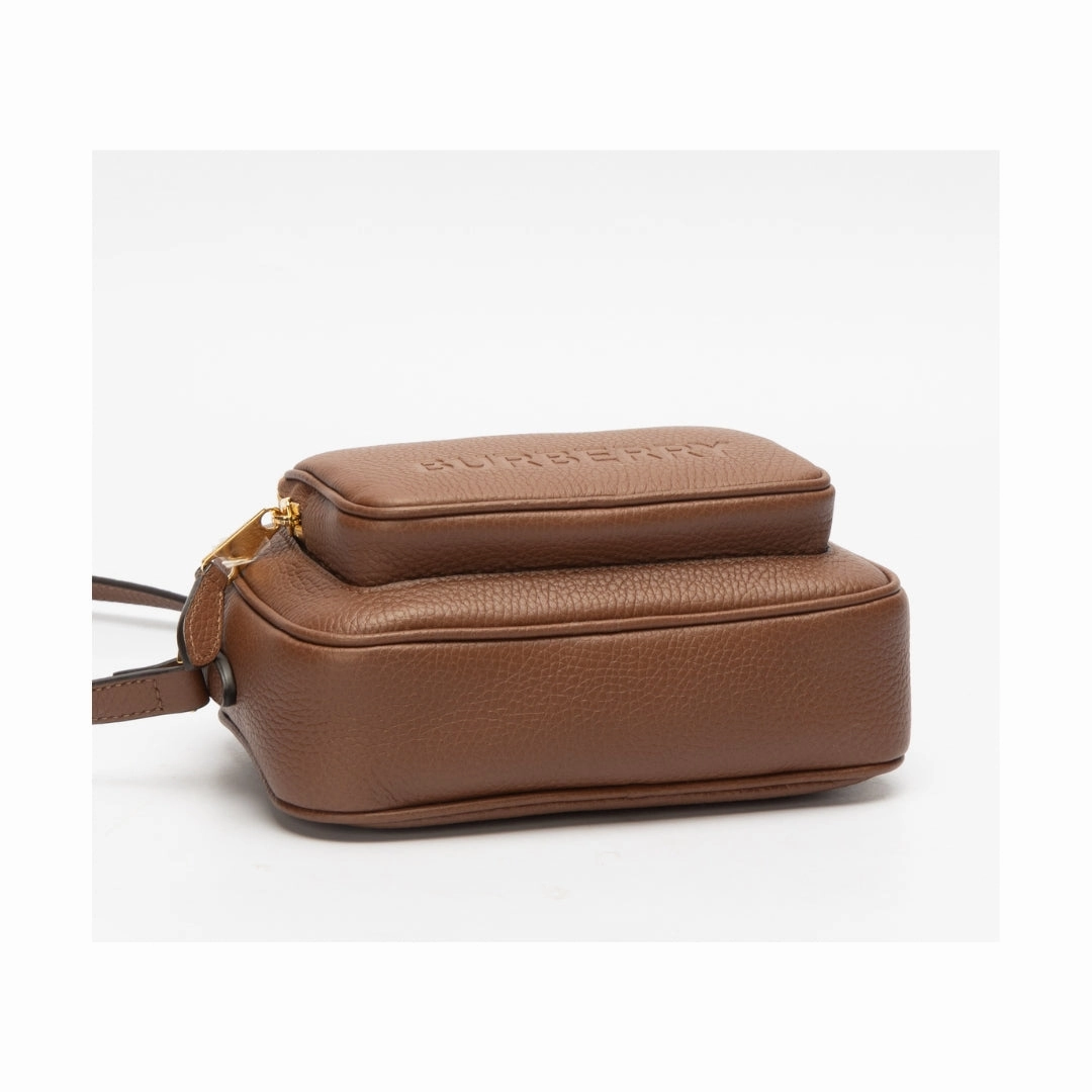 Burberry Small Branded Brown Leather Camera Crossbody Bag