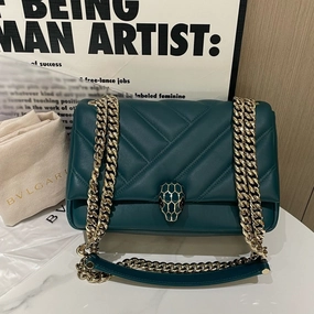 Bvlgari Serpenti Cabochon Teal Leather Shoulder Bag Medium