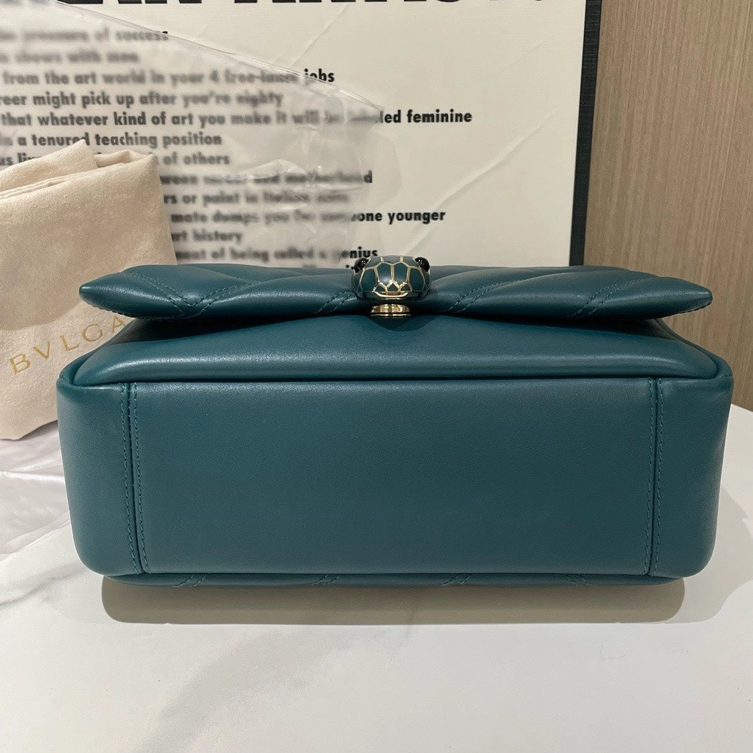 Bvlgari Serpenti Cabochon Teal Leather Shoulder Bag Medium