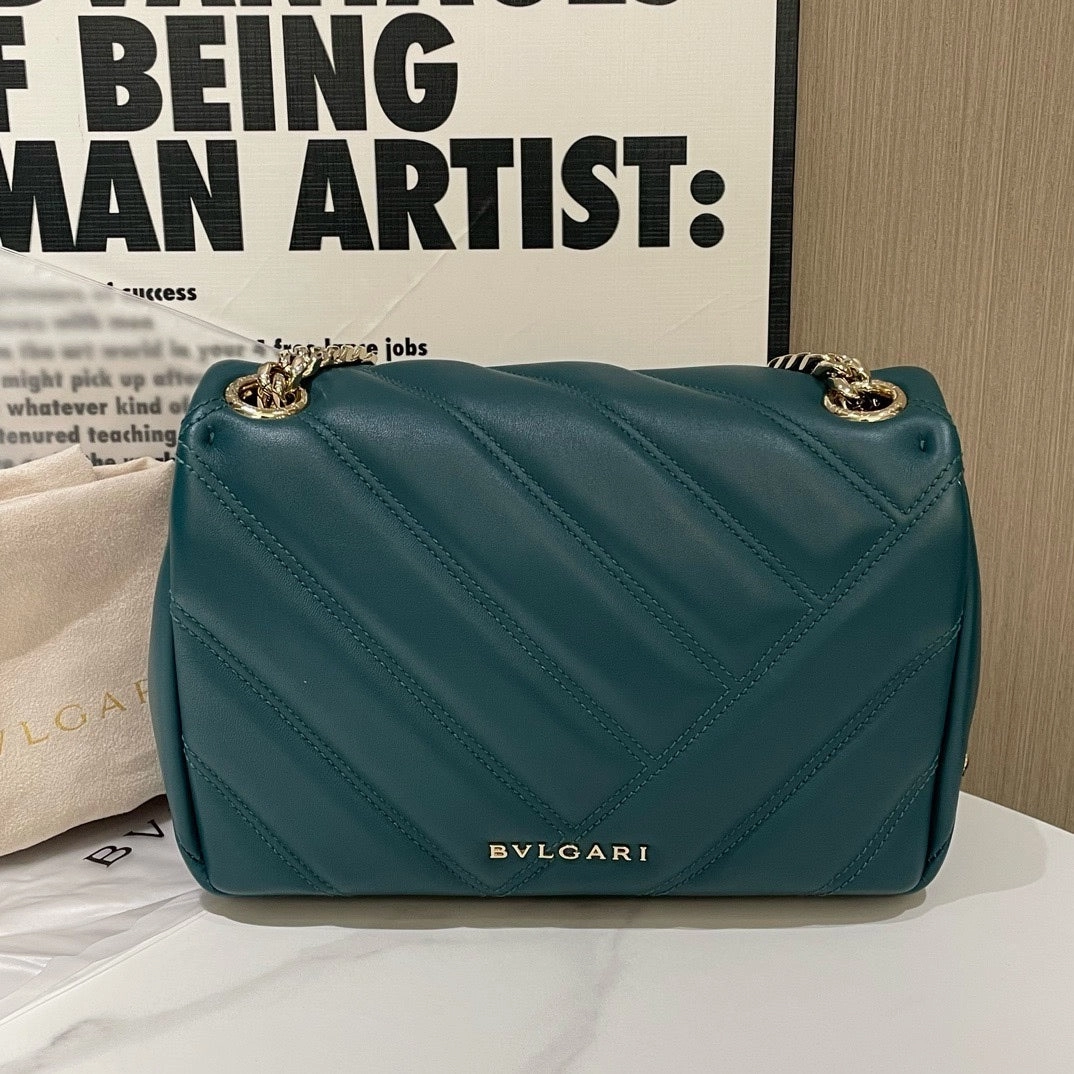 Bvlgari Serpenti Cabochon Teal Leather Shoulder Bag Medium