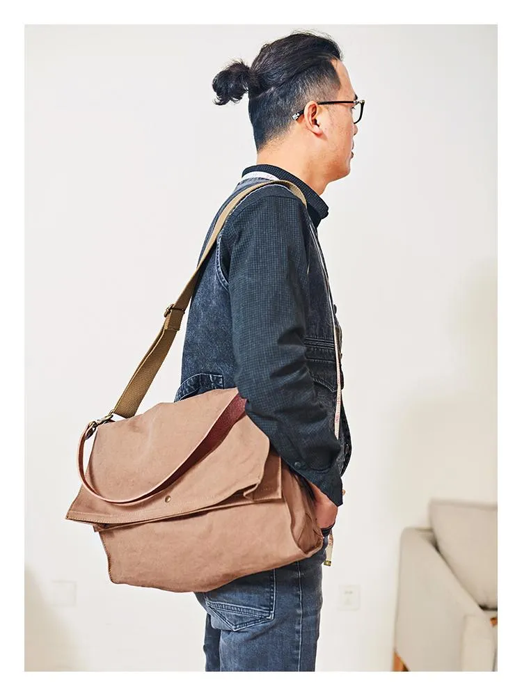 Canvas Mens 14 inches Side Bags Canvas Satchel Messenger Bags Canvas Travel Courier Bag for Men