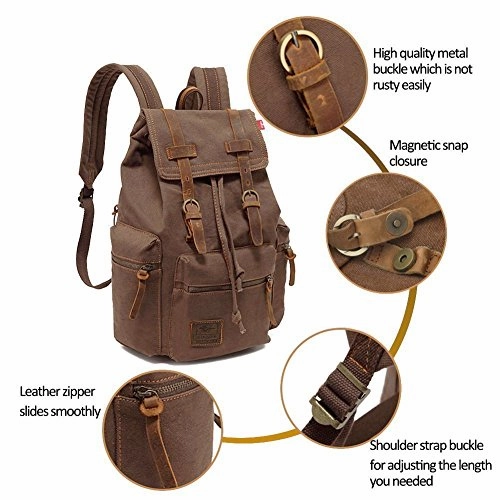 Canvas Backpack, YinWang AUGUR Vintage Canvas Leather Backpack Hiking Backpack Computer Laptop