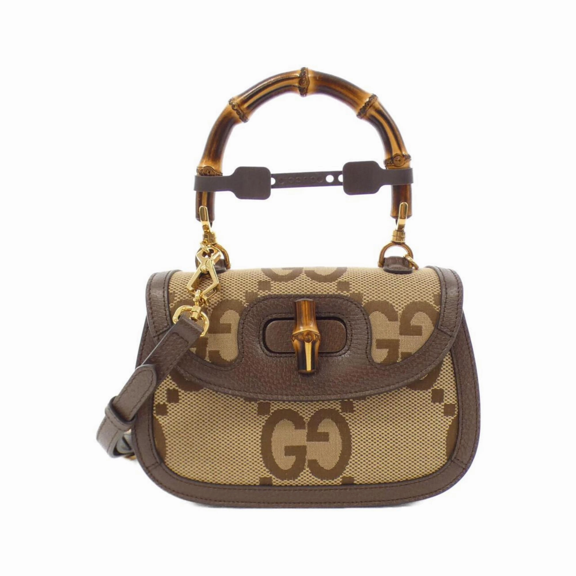 Canvas Bamboo Shoulder Bag with Box and Dust Bag