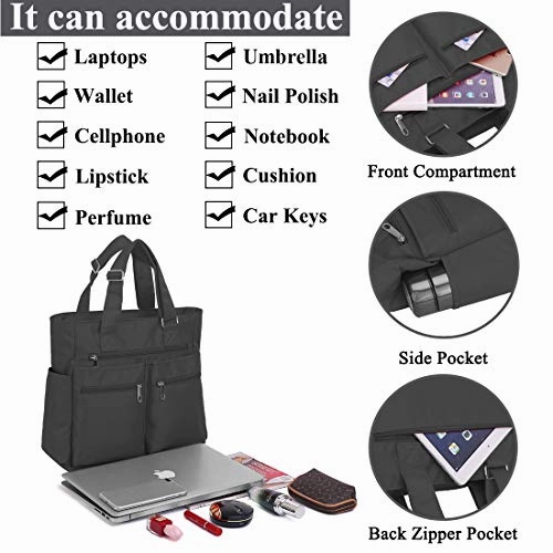 Canvas Tote Bag Waterproof Nylon Multi Pocket Shoulder Bags Laptop Work Bag Teacher Purse and Handbags for Women & Men (Grey)