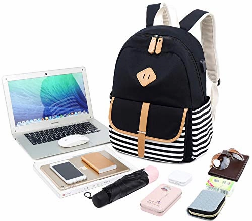 Canvas Travel Laptop Backpacks Womens College Backpack School Bag 15 inch USB Daypack Outdoor