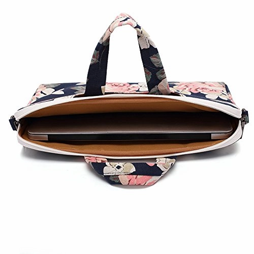Canvaslife White Rose Patten Canvas Laptop Shoulder Messenger Bag Case Sleeve For 11 Inch 12 Inch