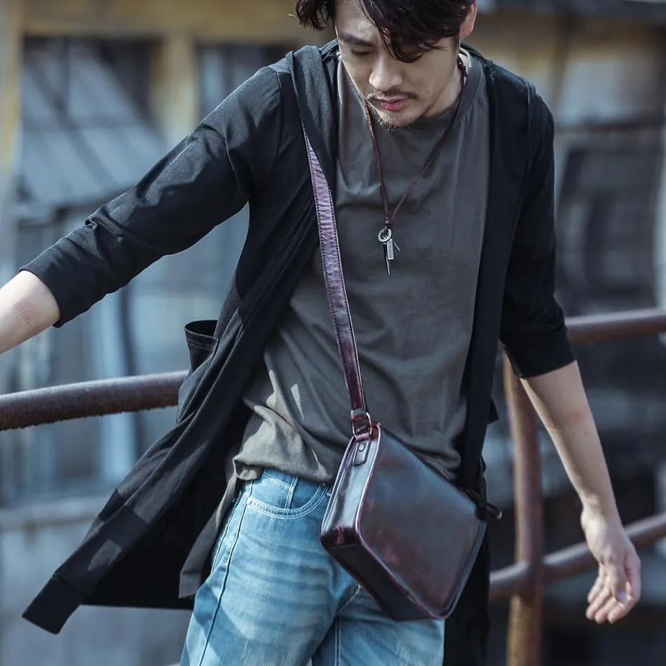 Casual Small Leather Mens Blue Side Bag Postman Bag Blue Messenger Bag For Men