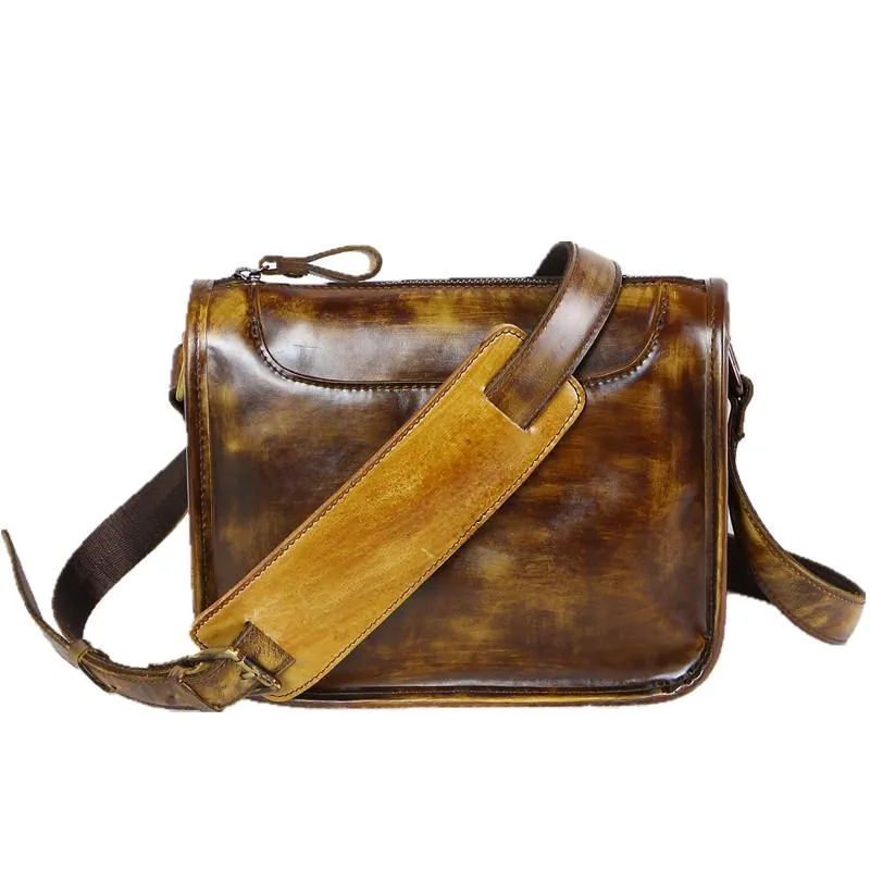 Casual Small Leather Mens Blue Side Bag Postman Bag Blue Messenger Bag For Men