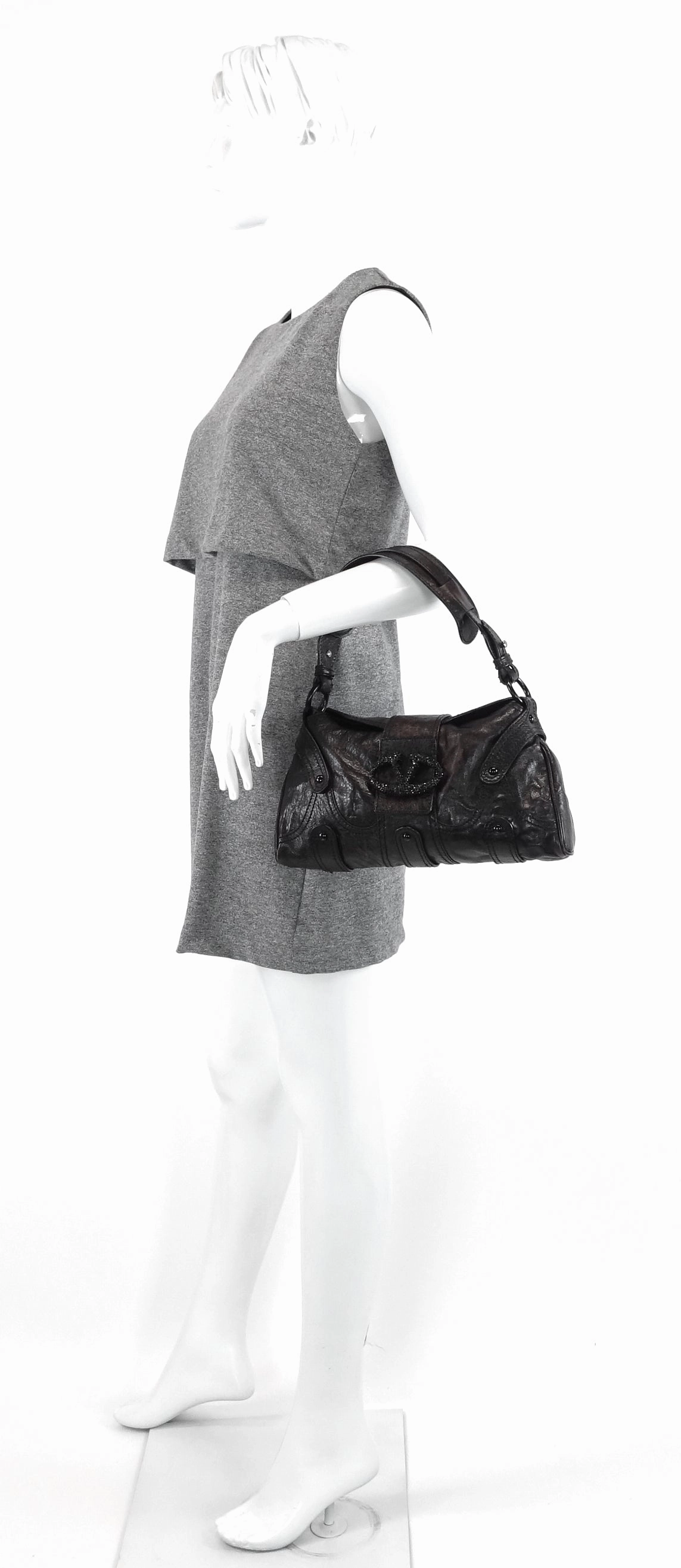 Catch Purse Crystal Logo Clasp Leather Bag