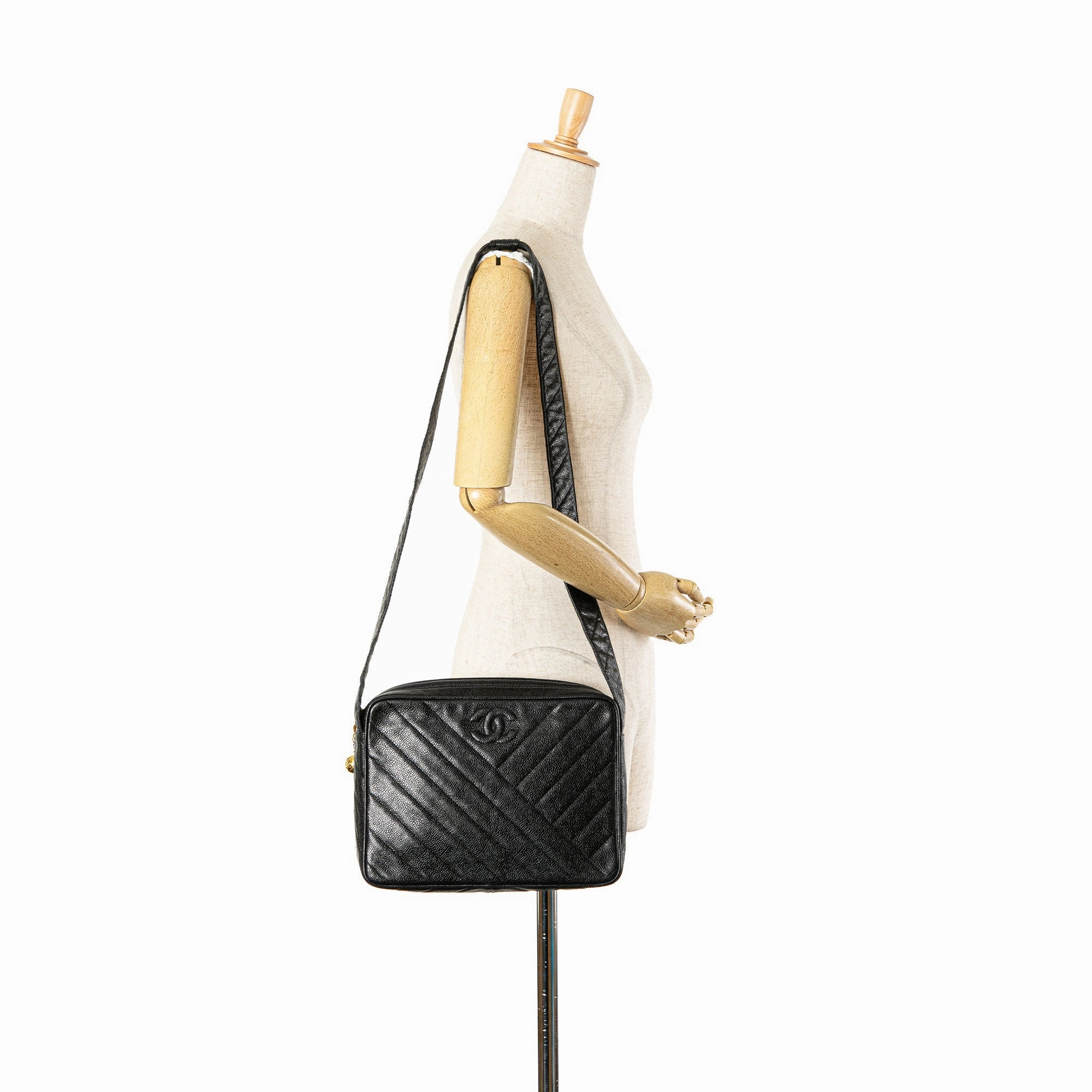 CC Diagonal Quilted Caviar Crossbody