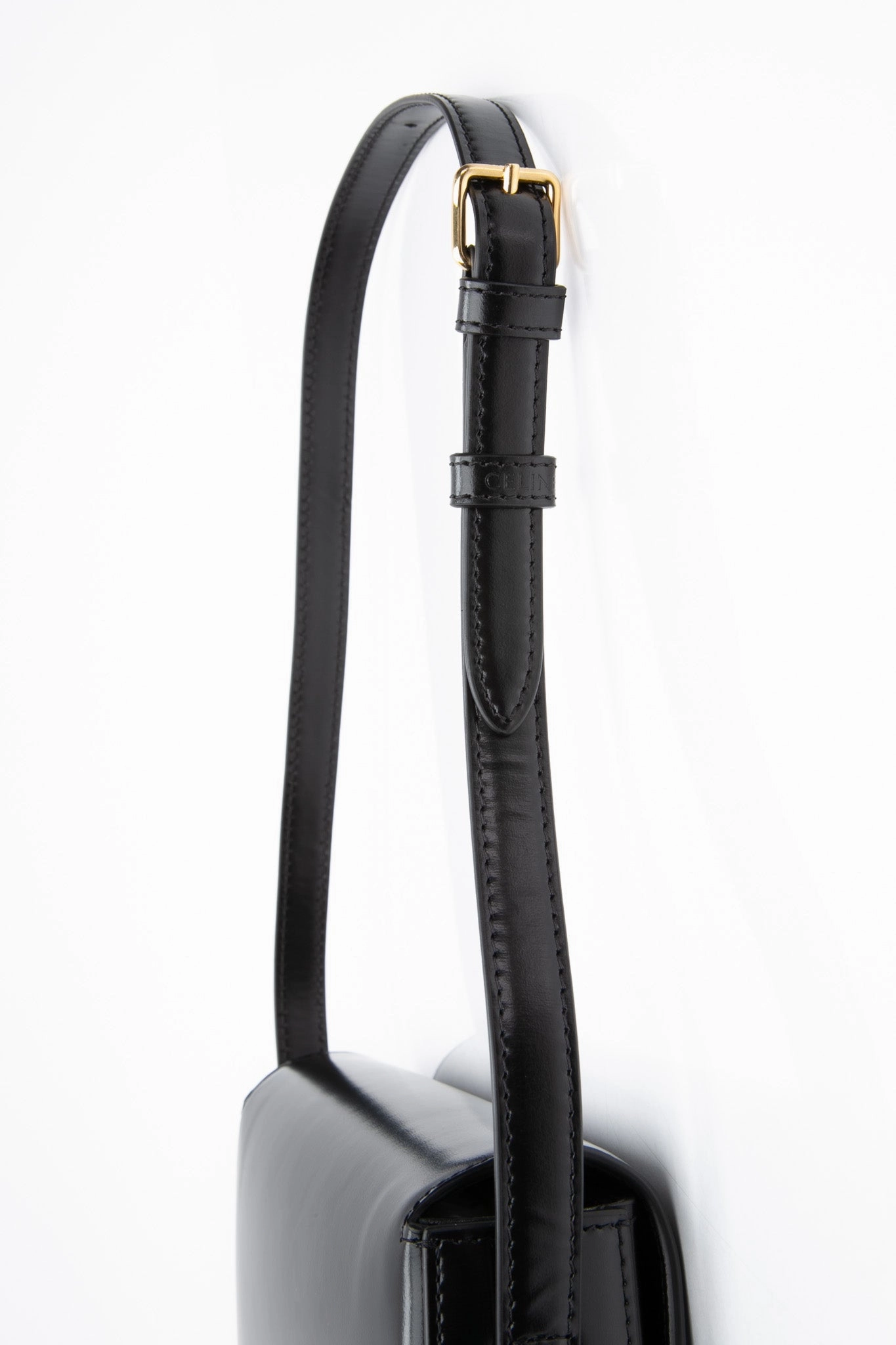 CELINE Black Shiny Calfskin Claude Triomphe Shoulder Bag (New)