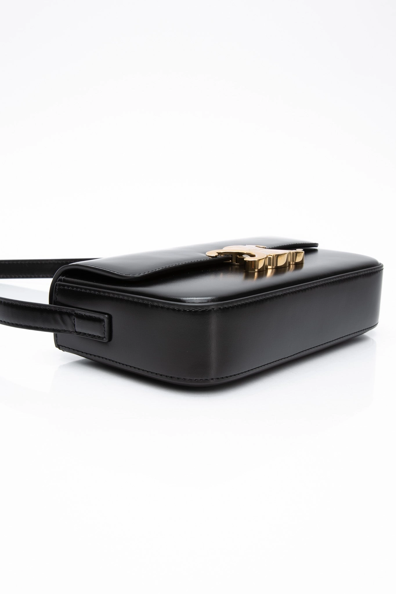 CELINE Black Shiny Calfskin Claude Triomphe Shoulder Bag (New)