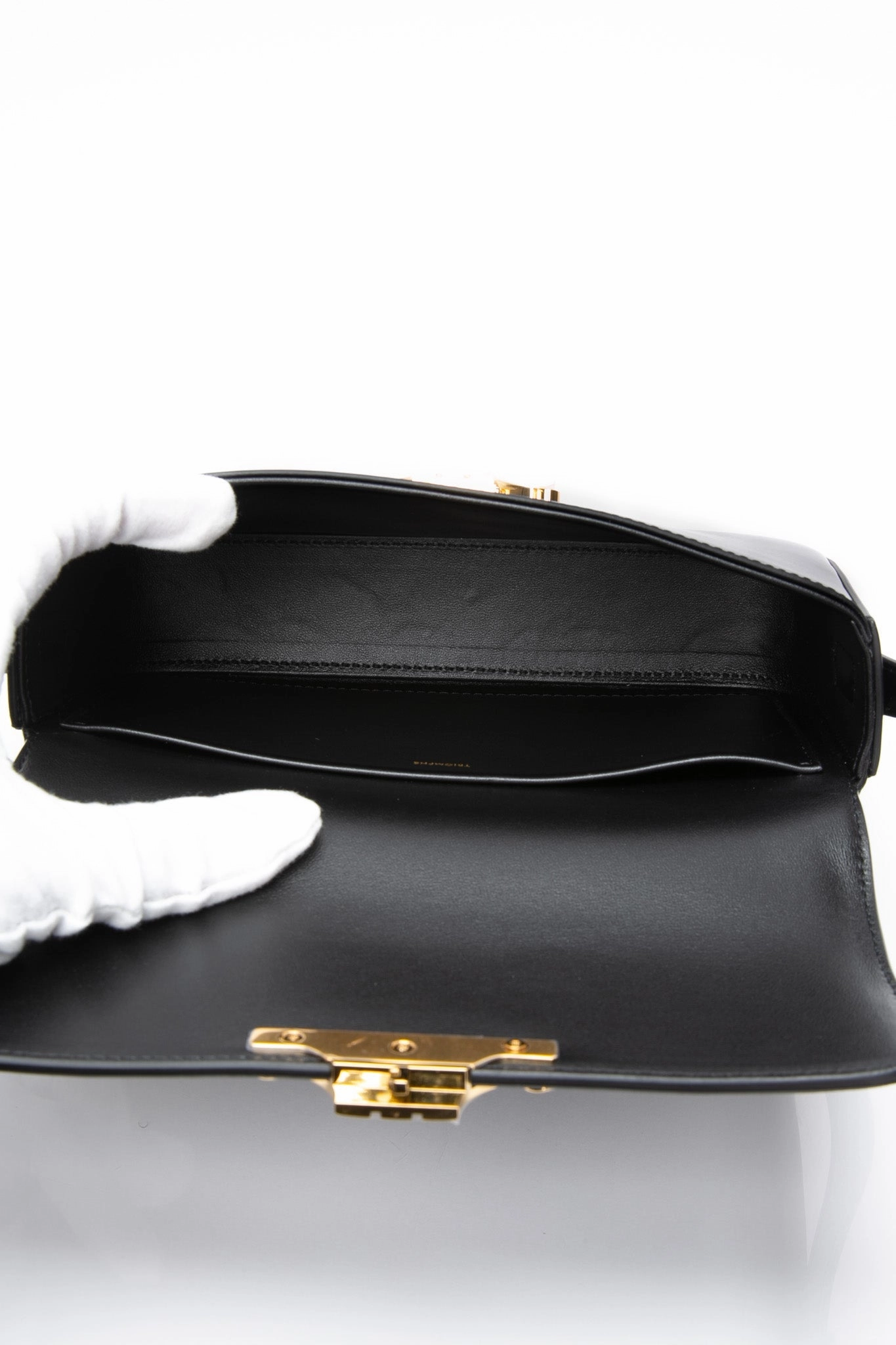 CELINE Black Shiny Calfskin Claude Triomphe Shoulder Bag (New)