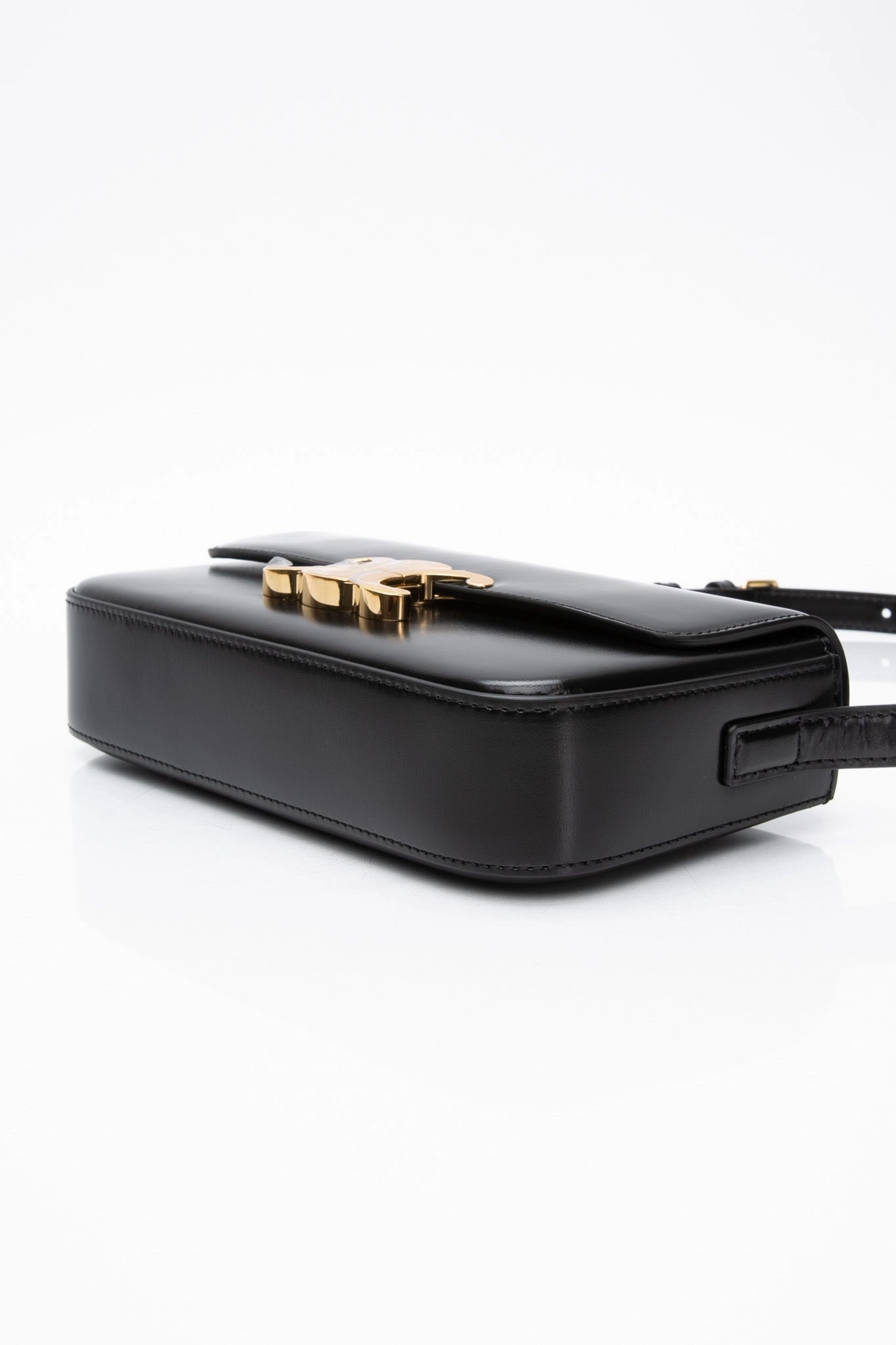 CELINE Black Shiny Calfskin Claude Triomphe Shoulder Bag (New)