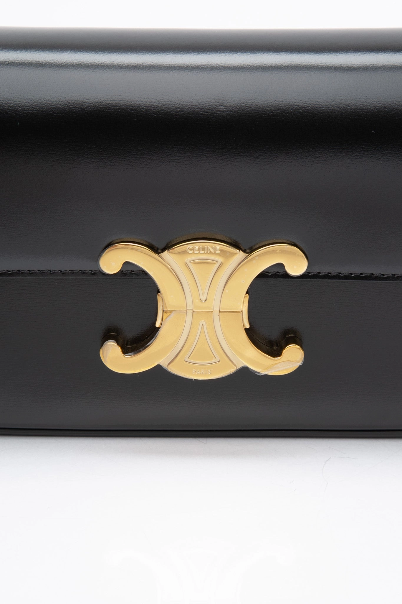 CELINE Black Shiny Calfskin Claude Triomphe Shoulder Bag (New)