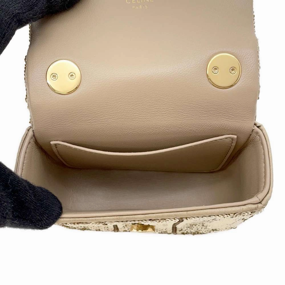 CELINE Triomphe ChainShoulder Gold Sequins Leather Size Mini
