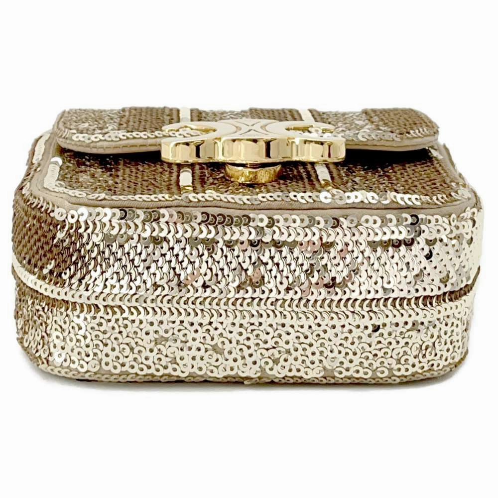 CELINE Triomphe ChainShoulder Gold Sequins Leather Size Mini