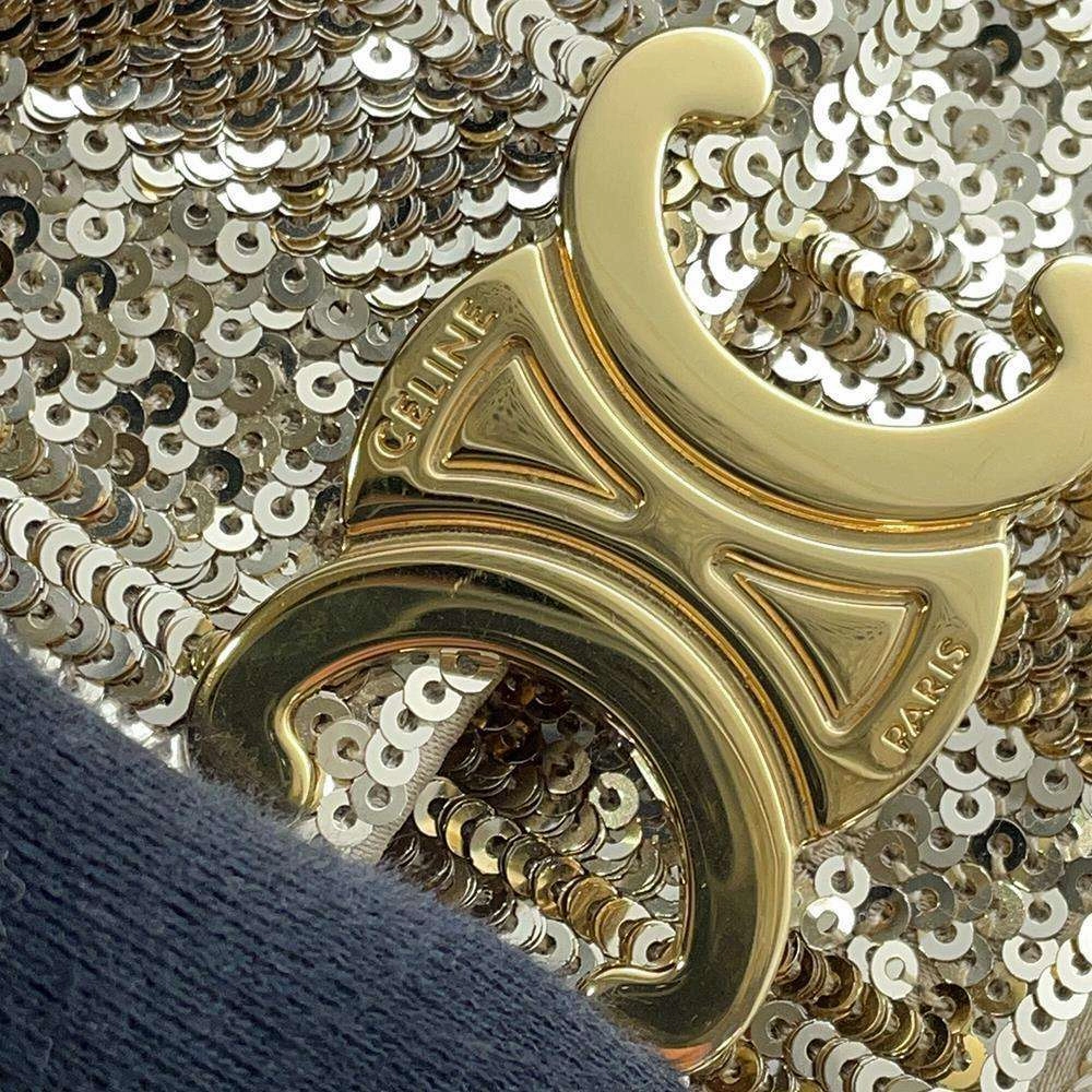 CELINE Triomphe ChainShoulder Gold Sequins Leather Size Mini