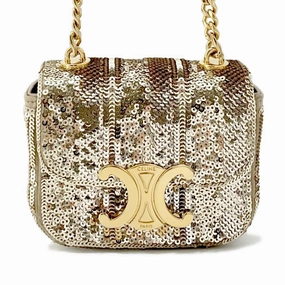 CELINE Triomphe ChainShoulder Gold Sequins Leather Size Mini
