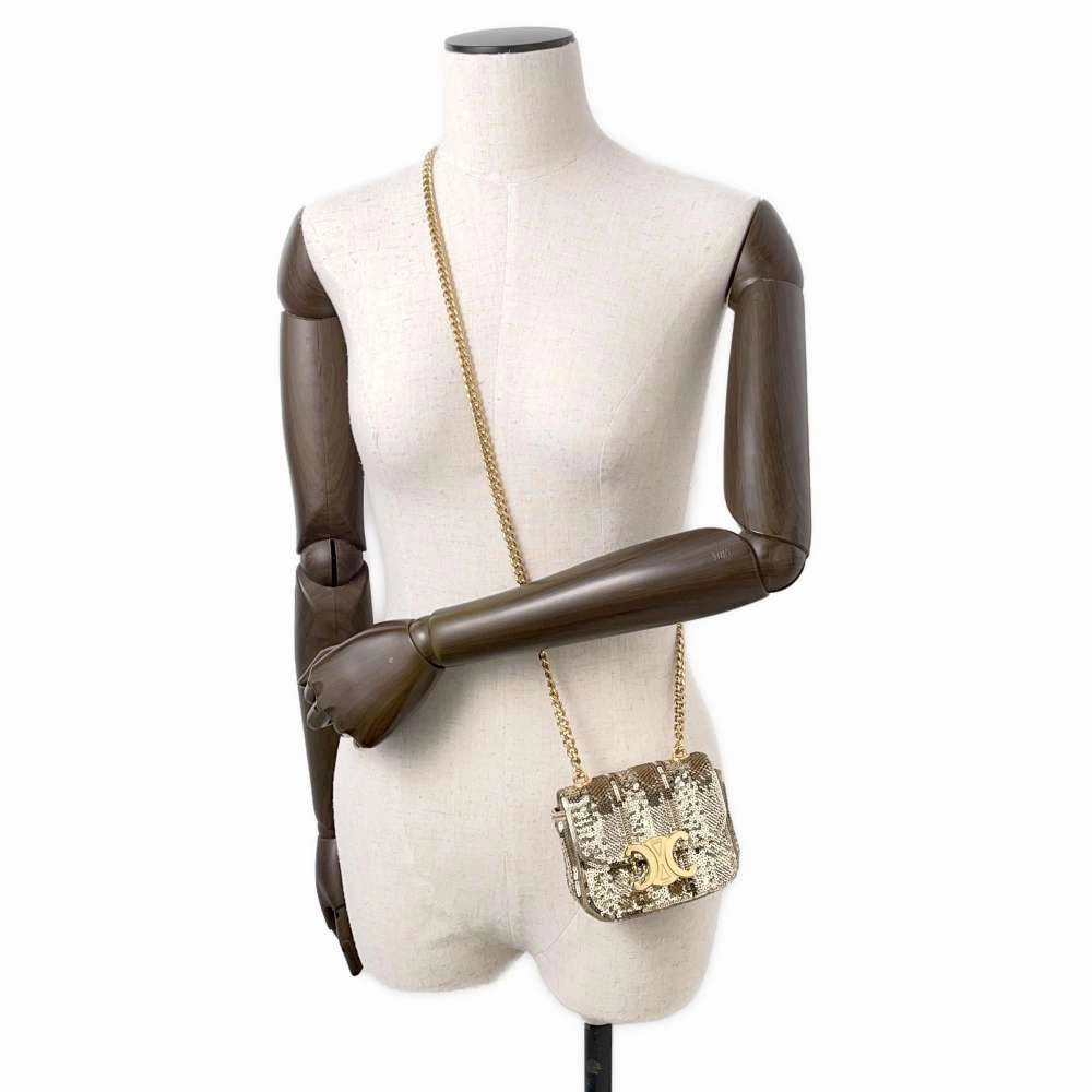 CELINE Triomphe ChainShoulder Gold Sequins Leather Size Mini