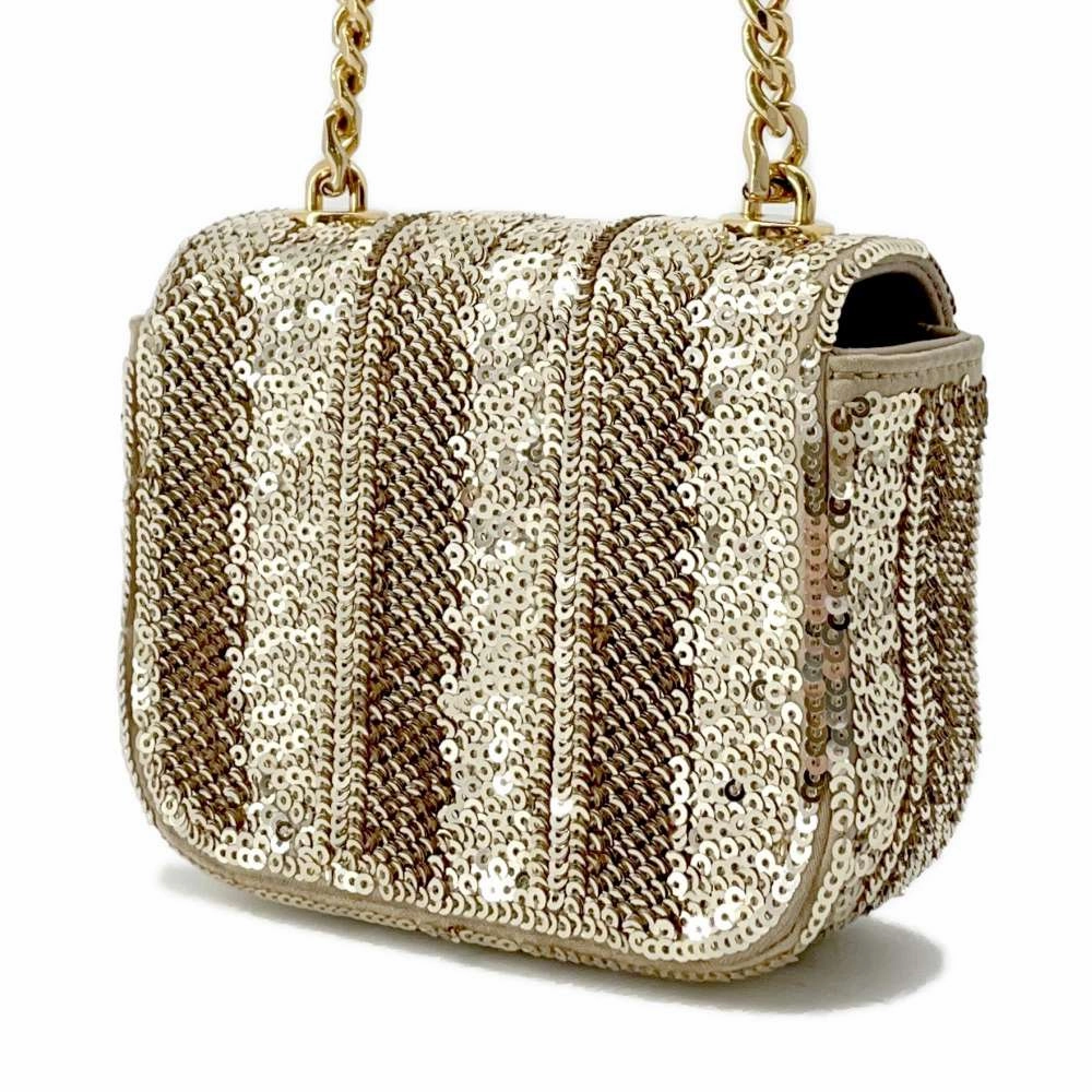 CELINE Triomphe ChainShoulder Gold Sequins Leather Size Mini