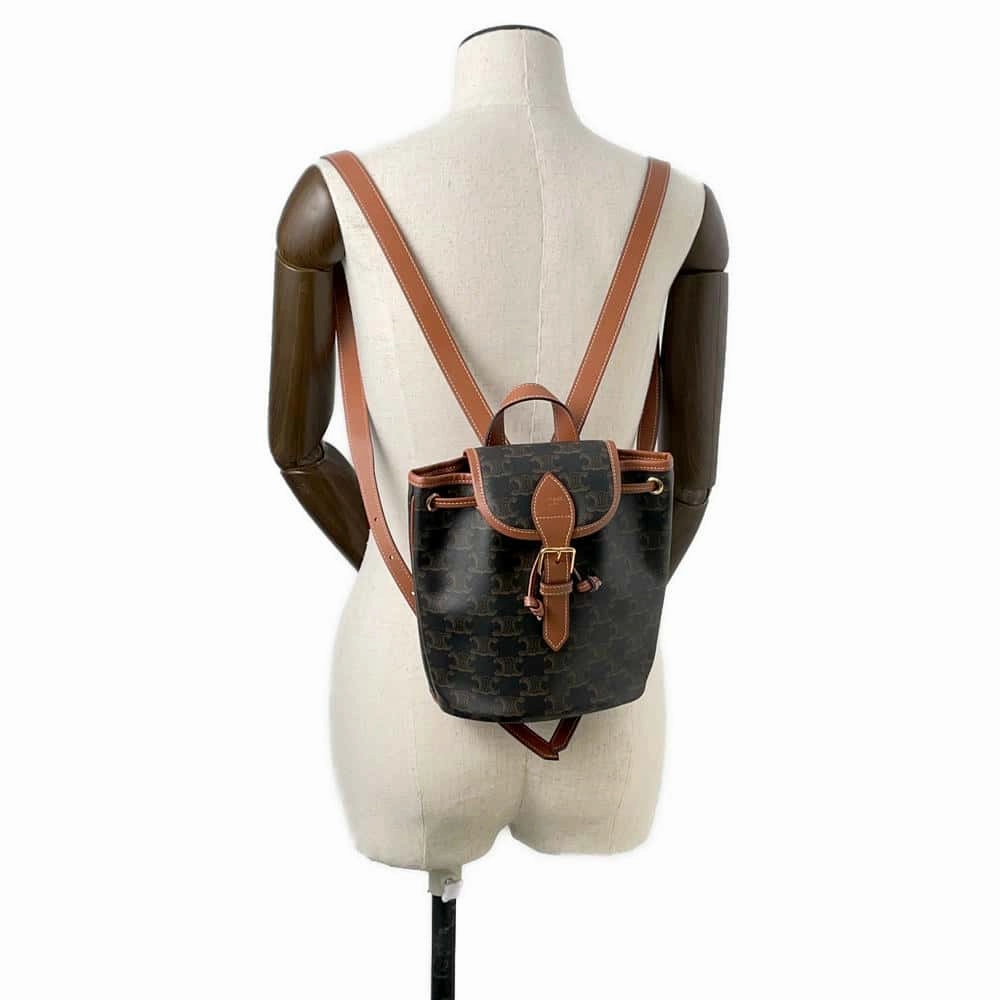 CELINE Triomphe Falco Backpack Tan197662CAS PVC Coated Canvas Leather Size Mini