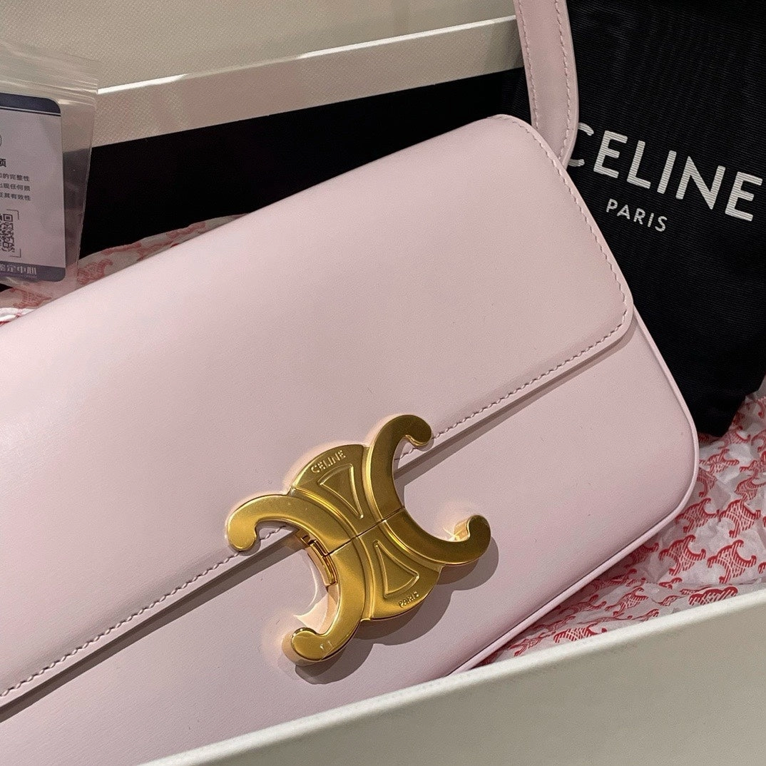 Celine Triomphe Pink Leather Shoulder Bag Medium Size