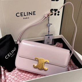 Celine Triomphe Pink Leather Shoulder Bag Medium Size