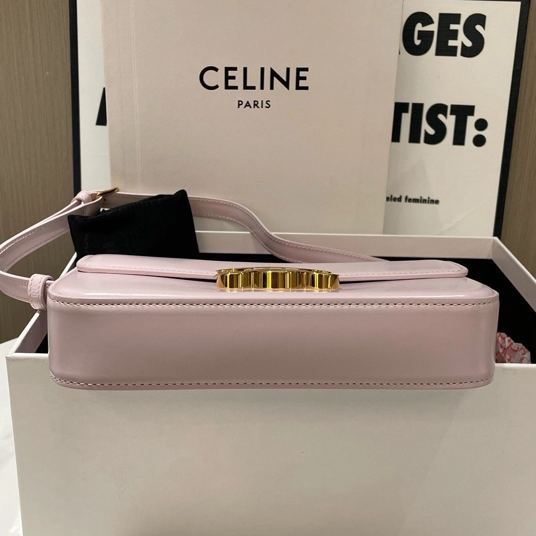 Celine Triomphe Pink Leather Shoulder Bag Medium Size