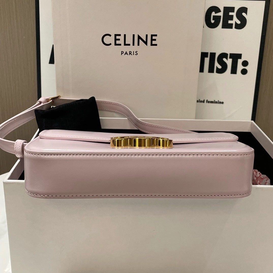 Celine Triomphe Pink Leather Shoulder Bag Medium Size