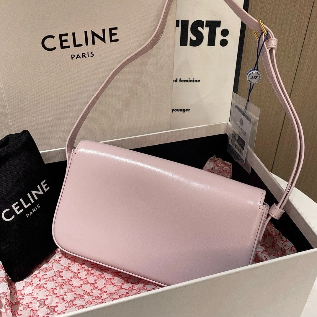 Celine Triomphe Pink Leather Shoulder Bag Medium Size