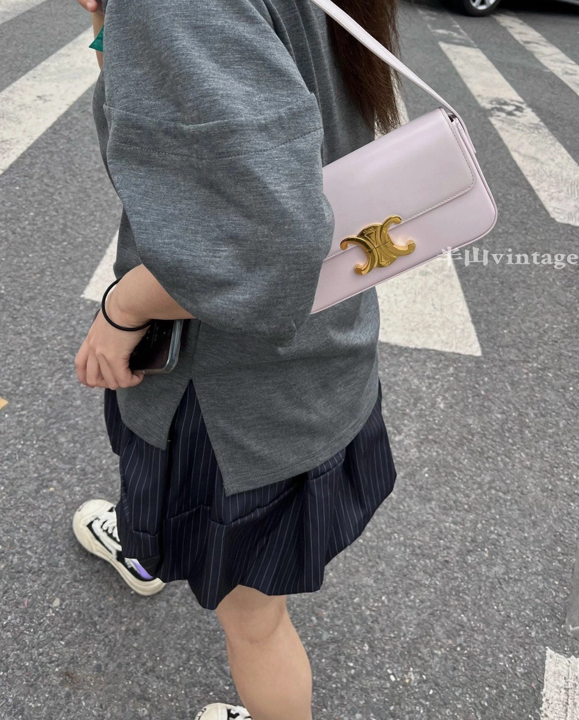 Celine Triomphe Pink Leather Shoulder Bag Medium Size