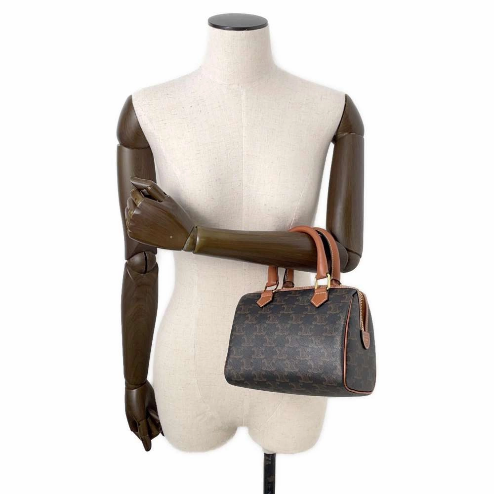 CELINE Triomphe Small Boston Shoulder Bag Black/Brown197582 PVC Leather