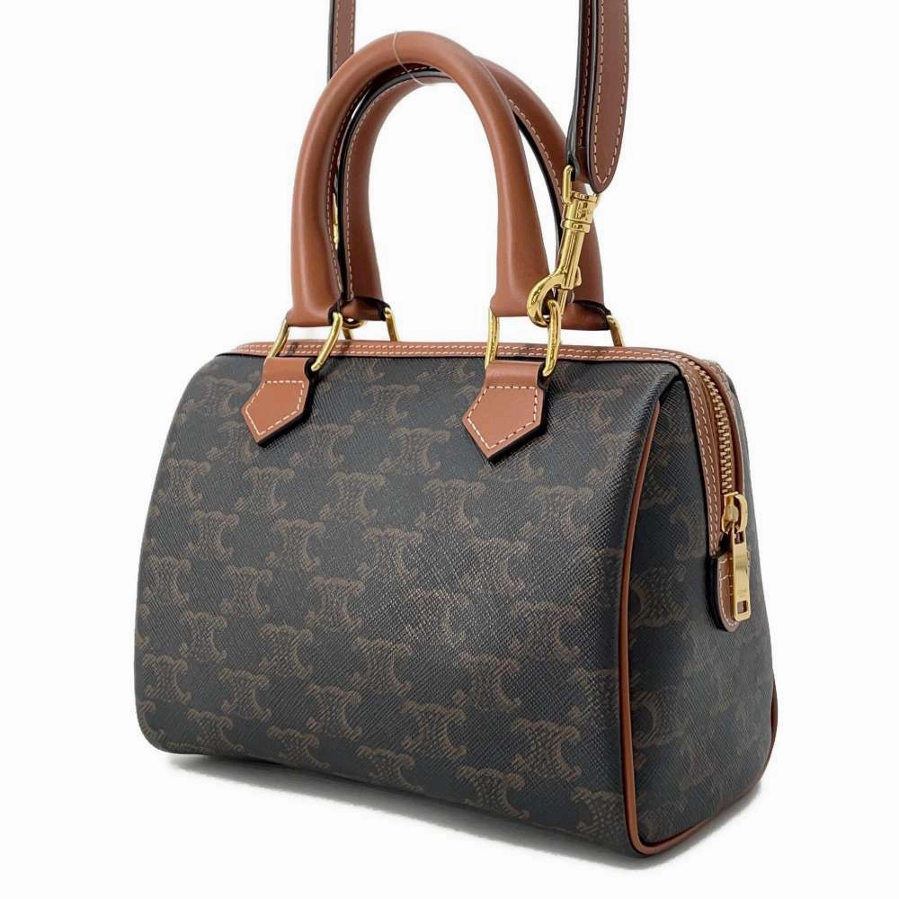 CELINE Triomphe Small Boston Shoulder Bag Black/Brown197582 PVC Leather