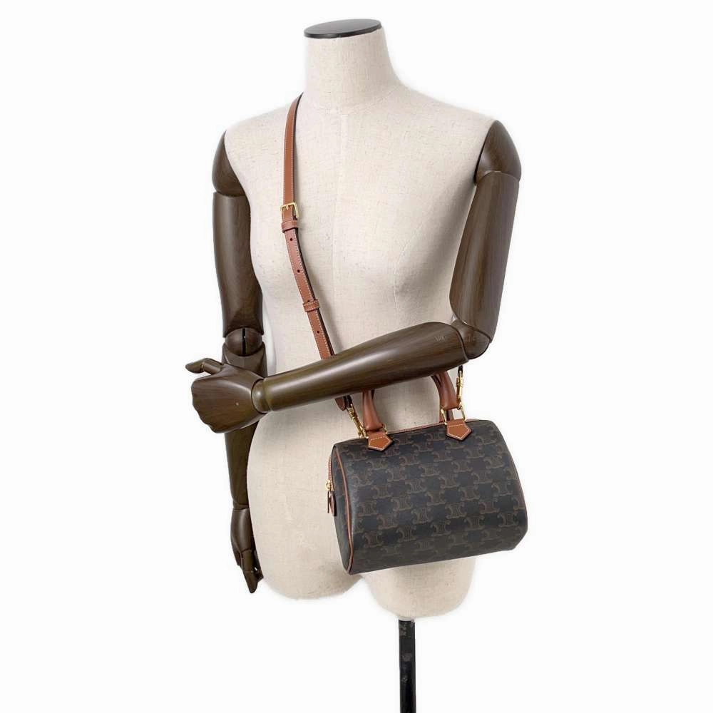 CELINE Triomphe Small Boston Shoulder Bag Black/Brown197582 PVC Leather