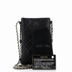 Chain Around Flat Phone Holder Crossbody Quilted Lambskin