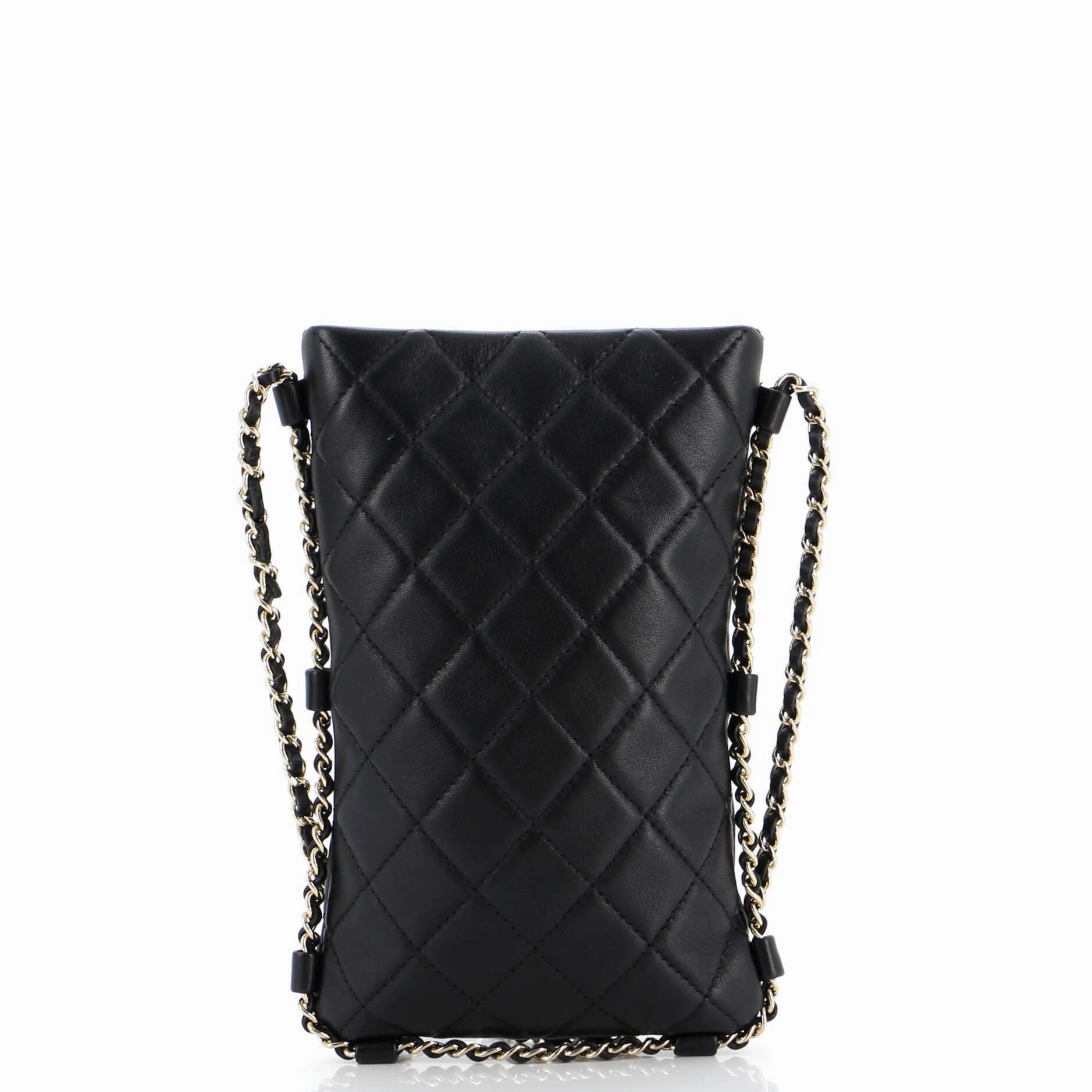 Chain Around Flat Phone Holder Crossbody Quilted Lambskin