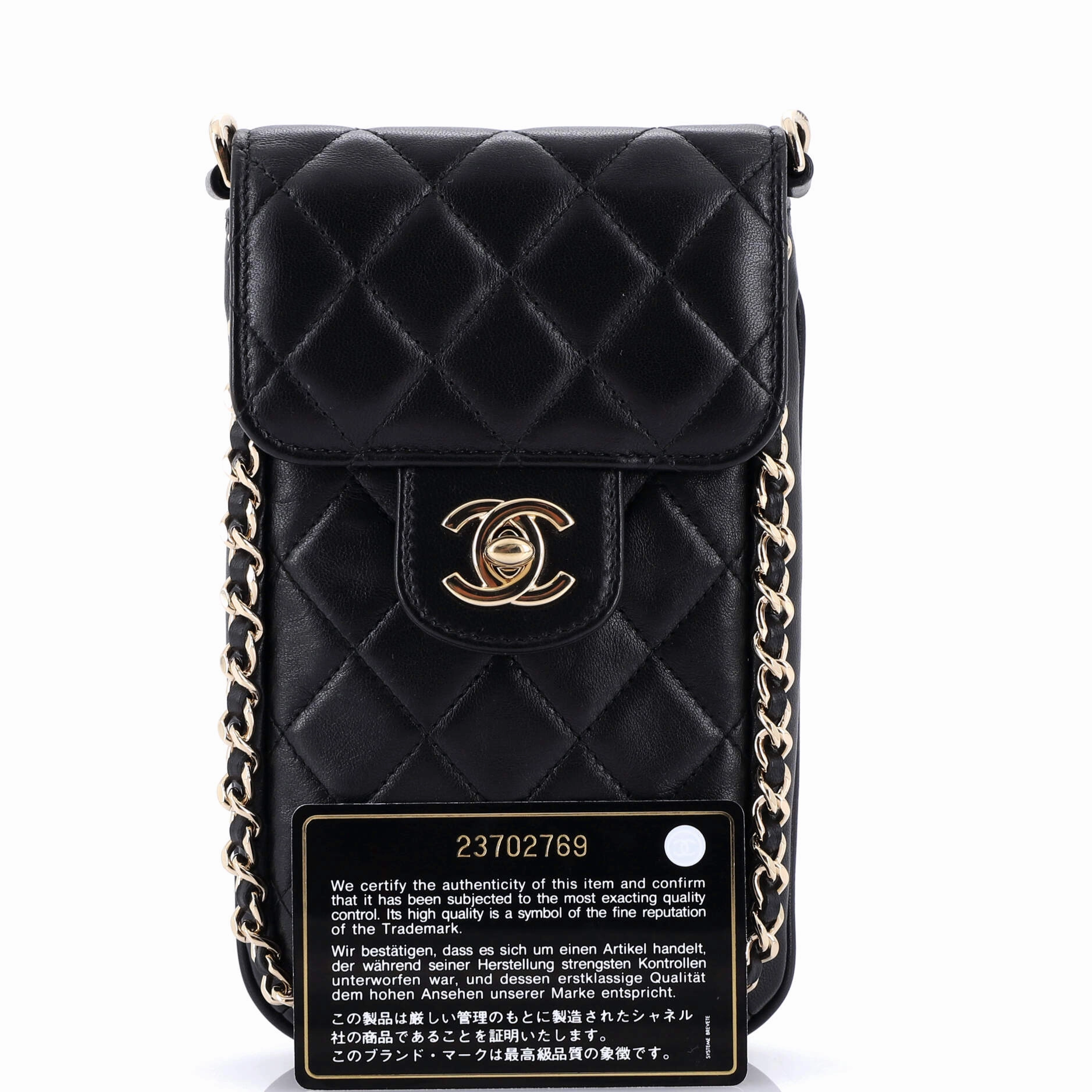 Chain Around Phone Holder Crossbody Bag Quilted Lambskin