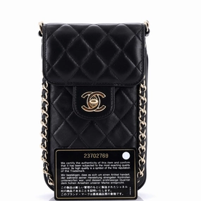 Chain Around Phone Holder Crossbody Bag Quilted Lambskin