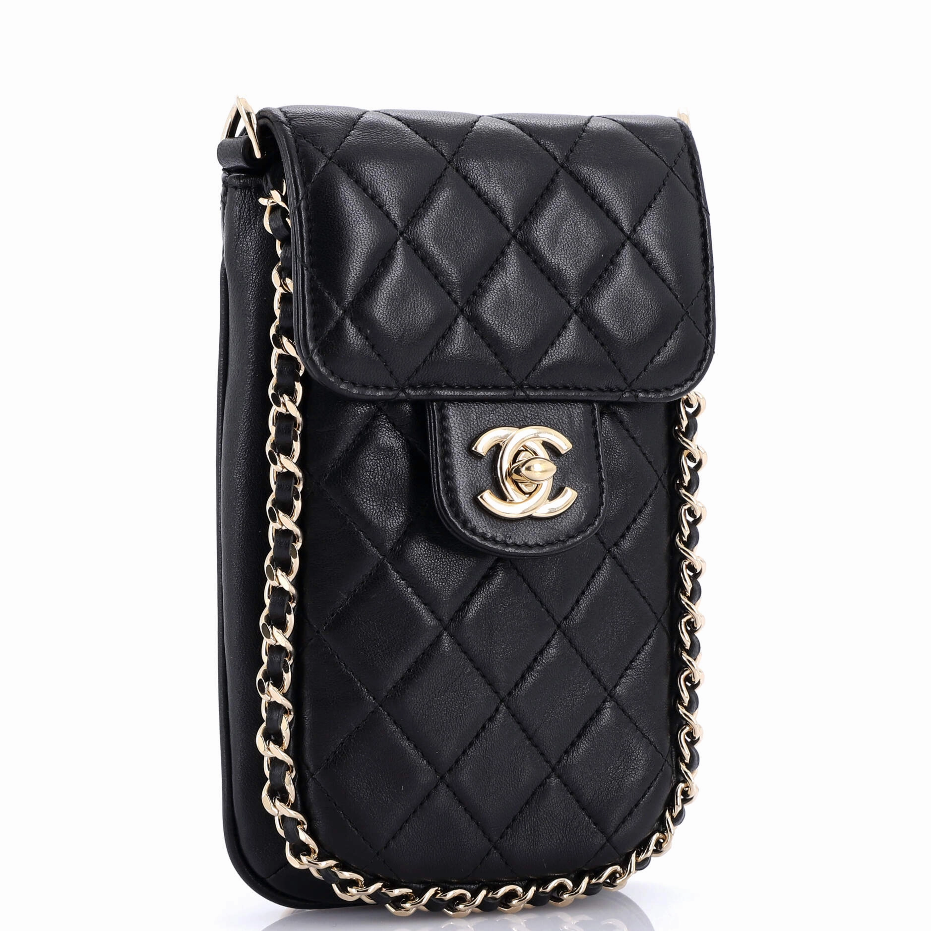 Chain Around Phone Holder Crossbody Bag Quilted Lambskin