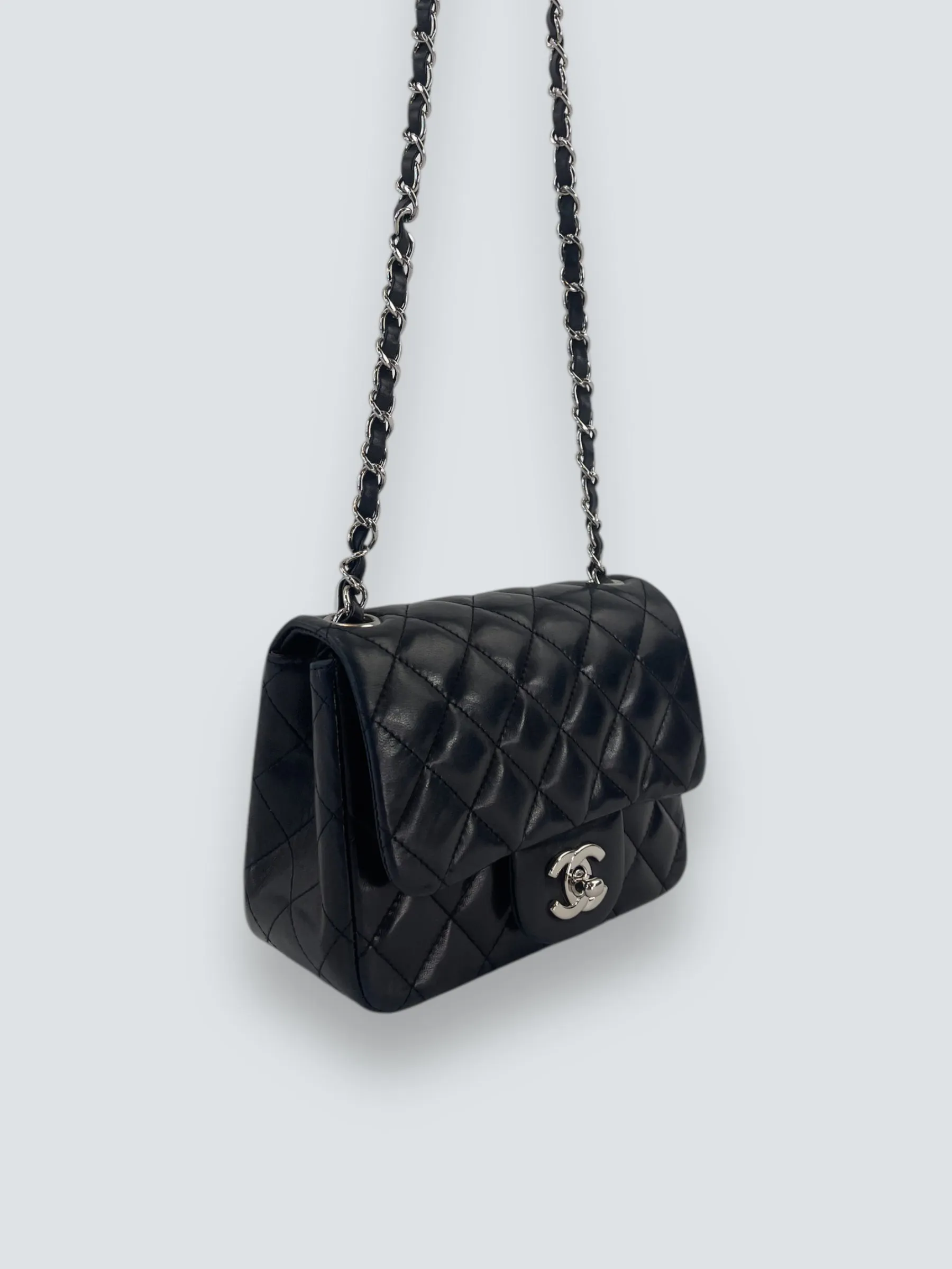Chanel Black Lambskin Leather Mini Square Flap
